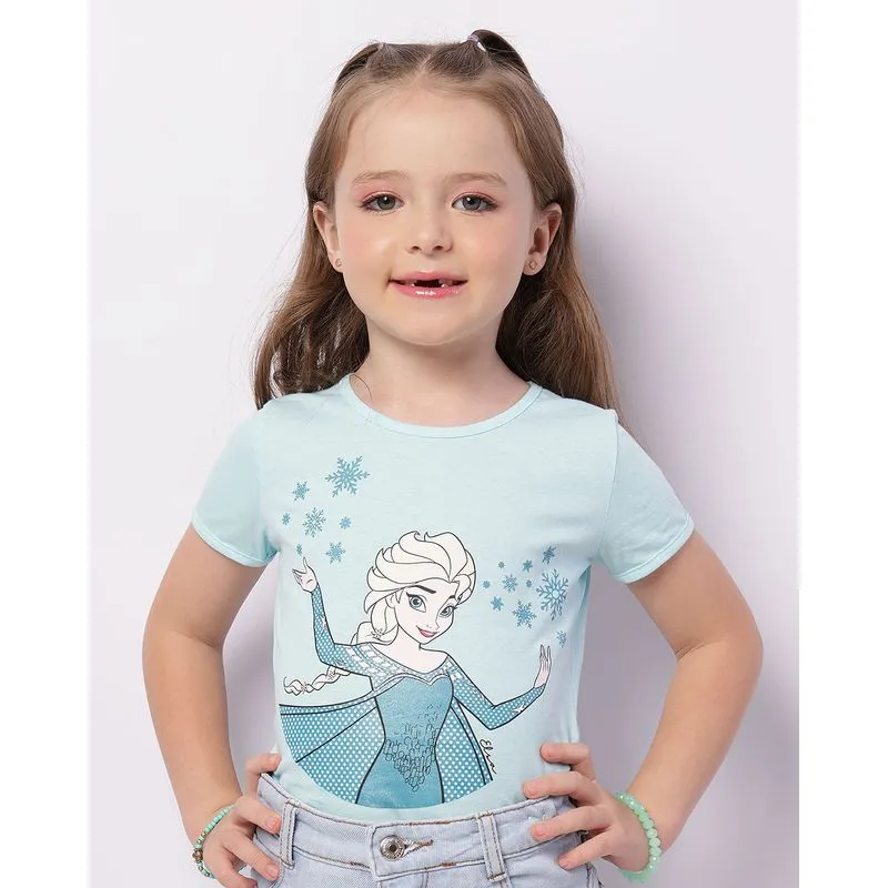 Camiseta Infantil Disney Elsa Frozen Manga Curta Azul 4