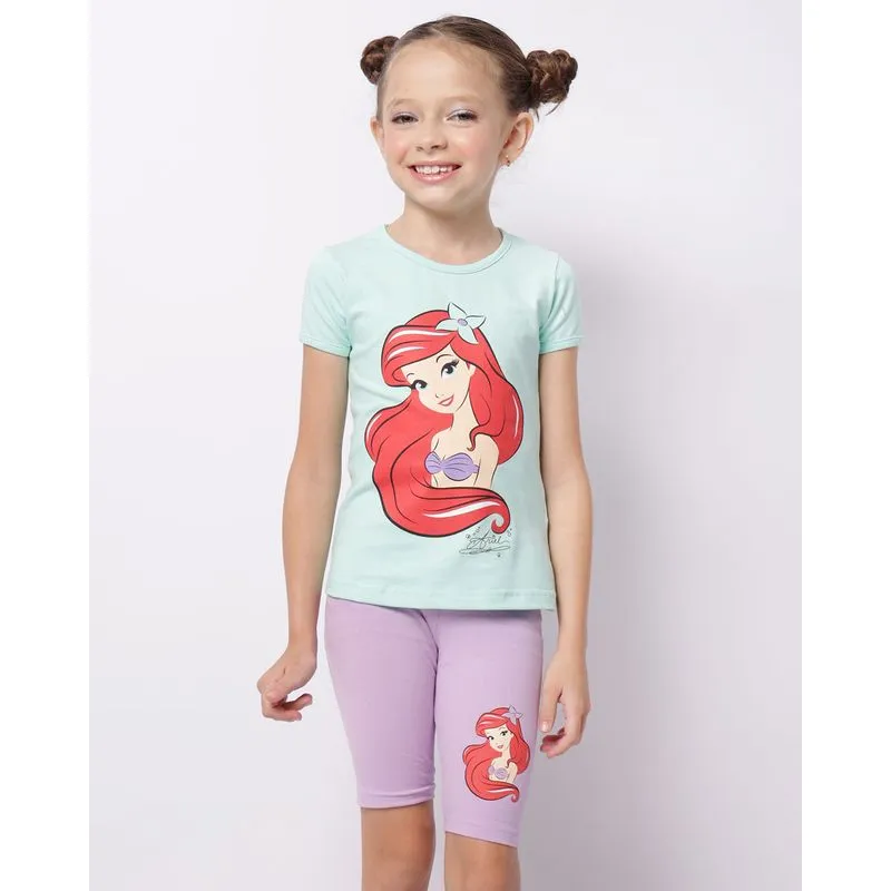 Conjunto Infantil Ariel Disney Curto Manga Curta Verde 10