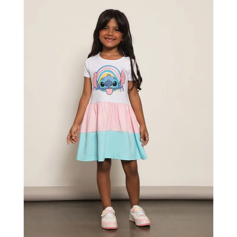 Vestido Infantil Curto Disney Estampa Stitch Três Marias Branco 10