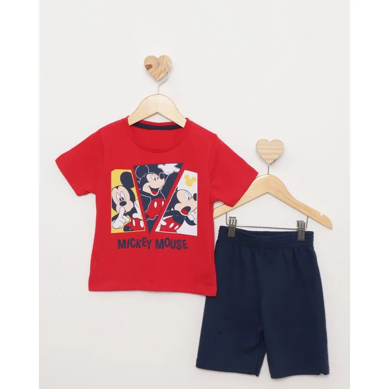 Conjunto Bebê Disney Menino Estampa Mickey Mouse Manga Curta Vermelho 1
