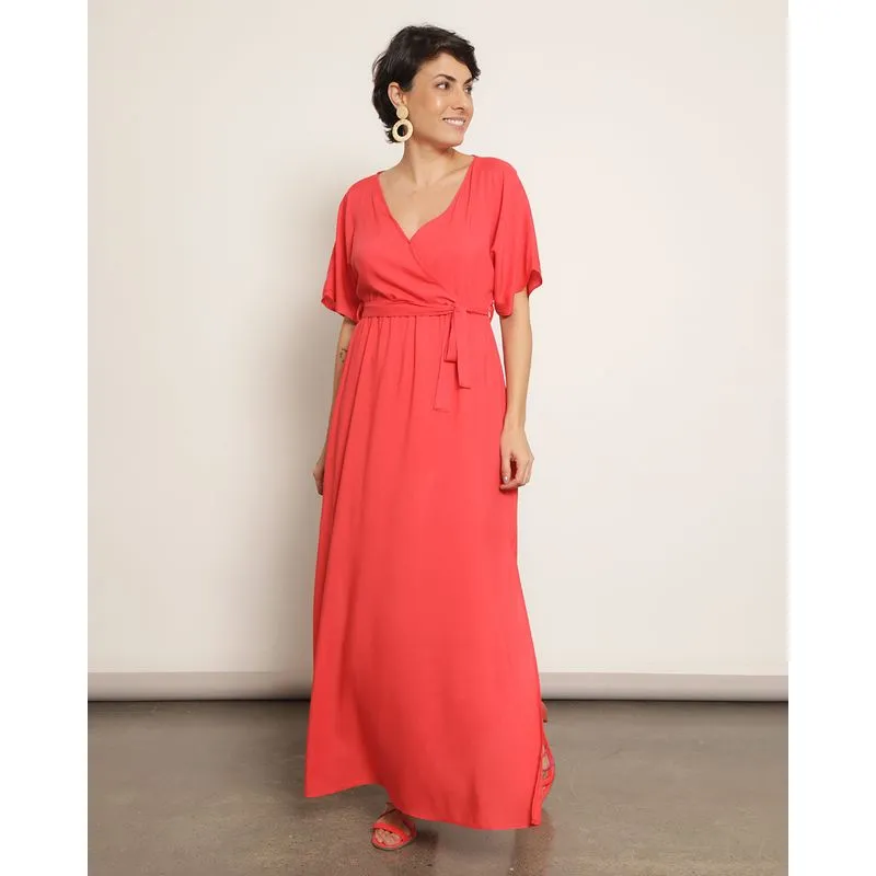Vestido Feminino Longo Berry & Co. com Amarração Laranja G