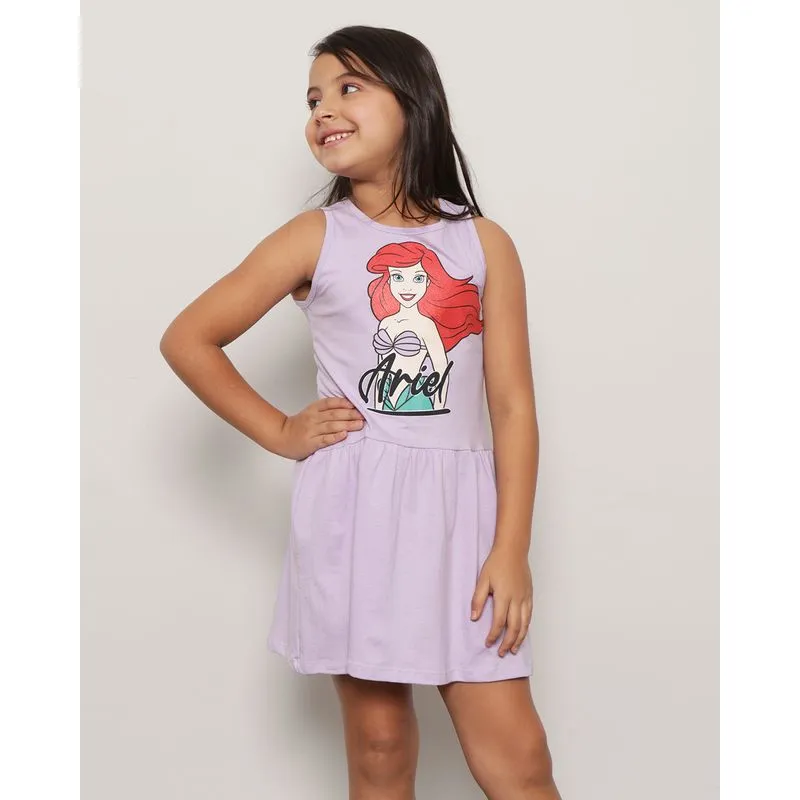 Vestido Infantil Regata Disney A pequena Sereia Lilás 6
