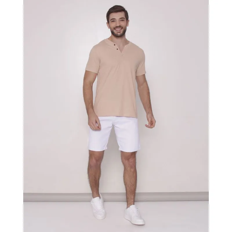 Bermuda Masculina Sarja Reta Barra Dobrada Branca 42