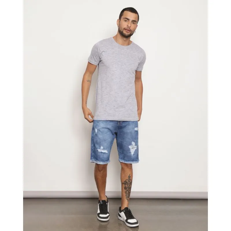 Bermuda Jeans Masculina Destroyed Azul 36
