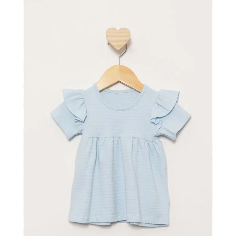 Blusa Bebê Manga Curta Com Babados Texturizada Azul 1