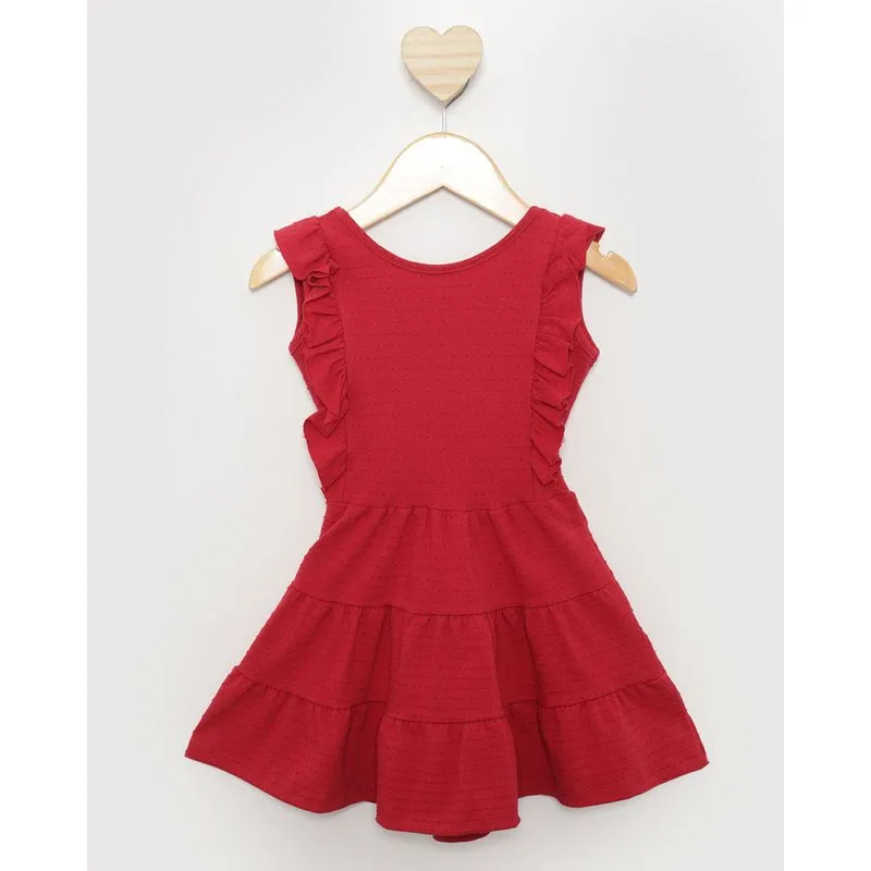 Vestido Bebê Regata Três Marias Texturizado Com Babado Vermelho 3