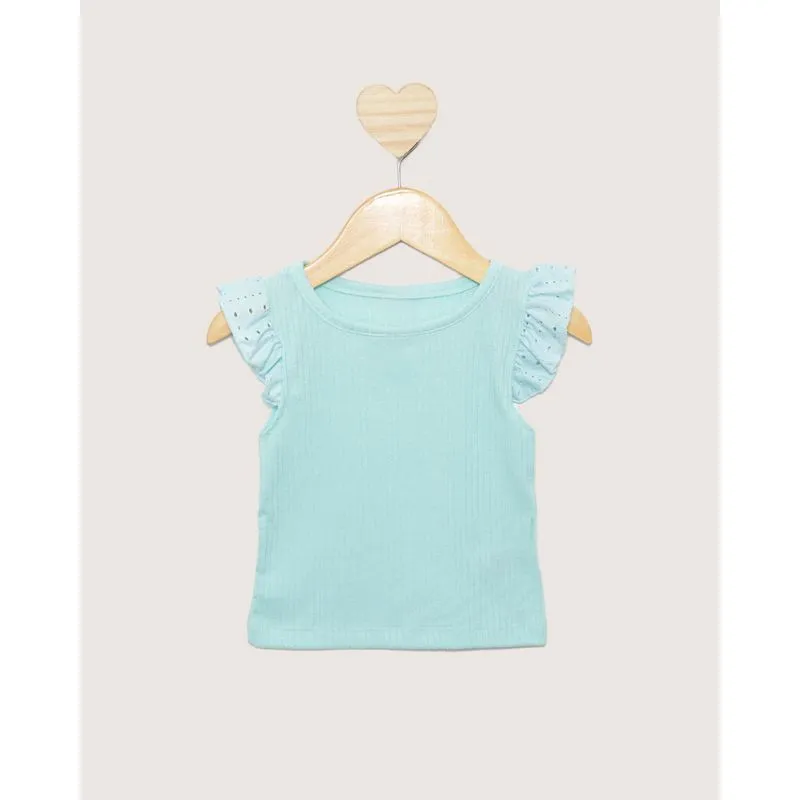 Blusa Bebê Manga Curta Canelada Babado Laise Verde 3