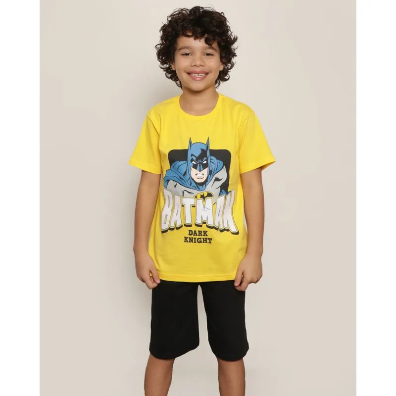 Conjunto Infantil Manga Curta Dc Comics Batman Amarelo 6