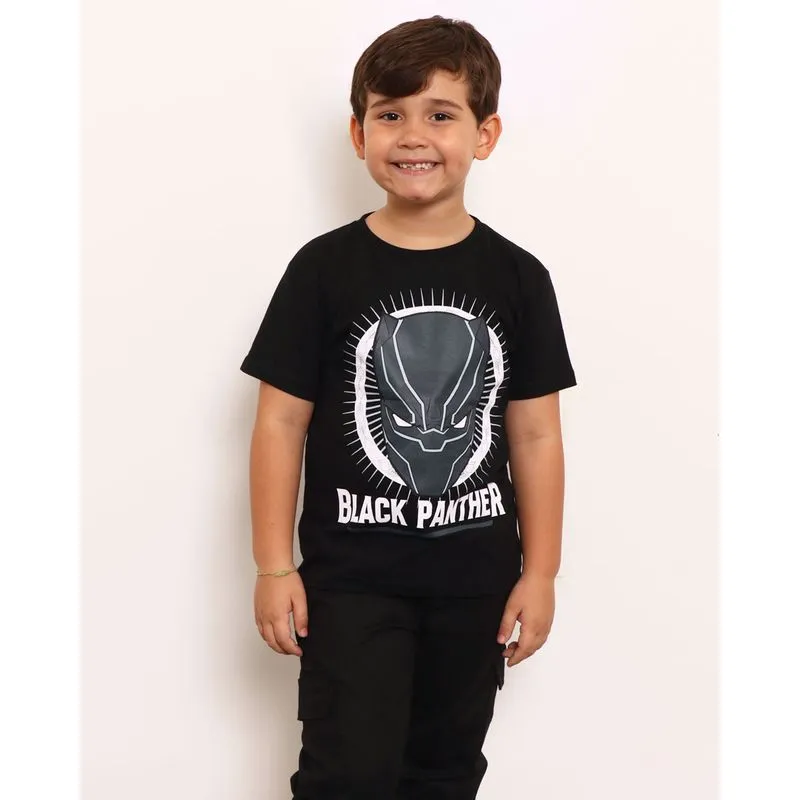Camiseta Infantil Marvel Pantera Negra Manga Curta Preta 10