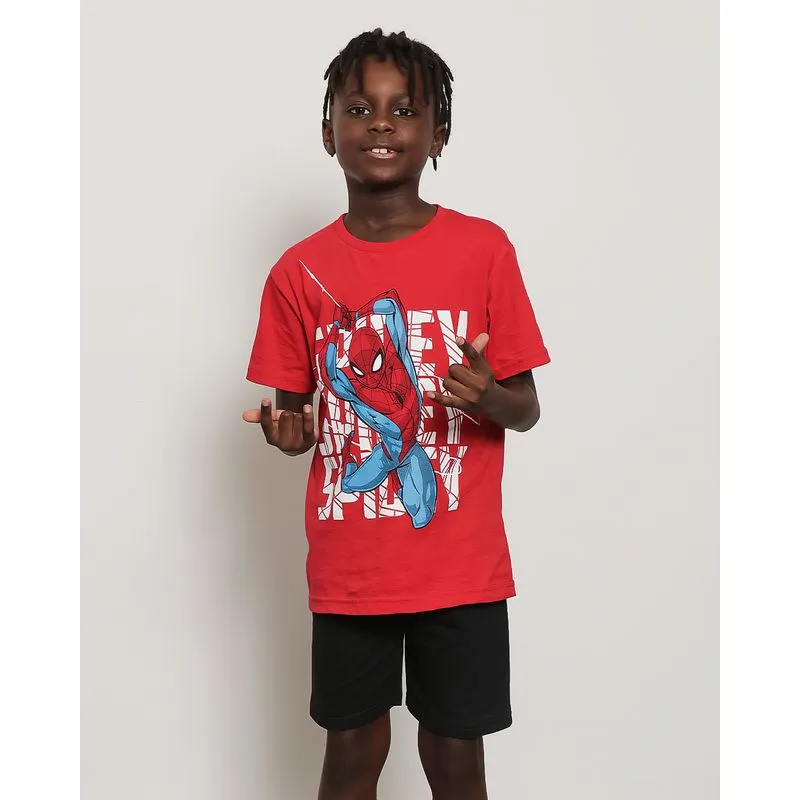 Camiseta Infantil Menino Marvel Homem-Aranha Estampa Frontal Manga Curta Gola Careca Vermelha 4