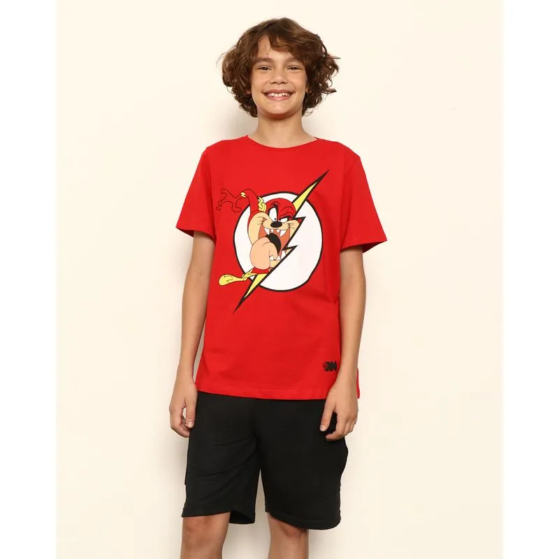 Camiseta Juvenil Menino Warner Taz Mania com Estampa Frontal Vermelha 12