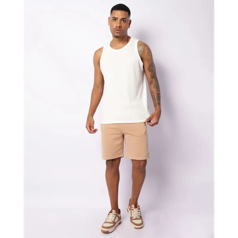 Bermuda Moletom Masculina Peluciada Com Bolsos Bege P