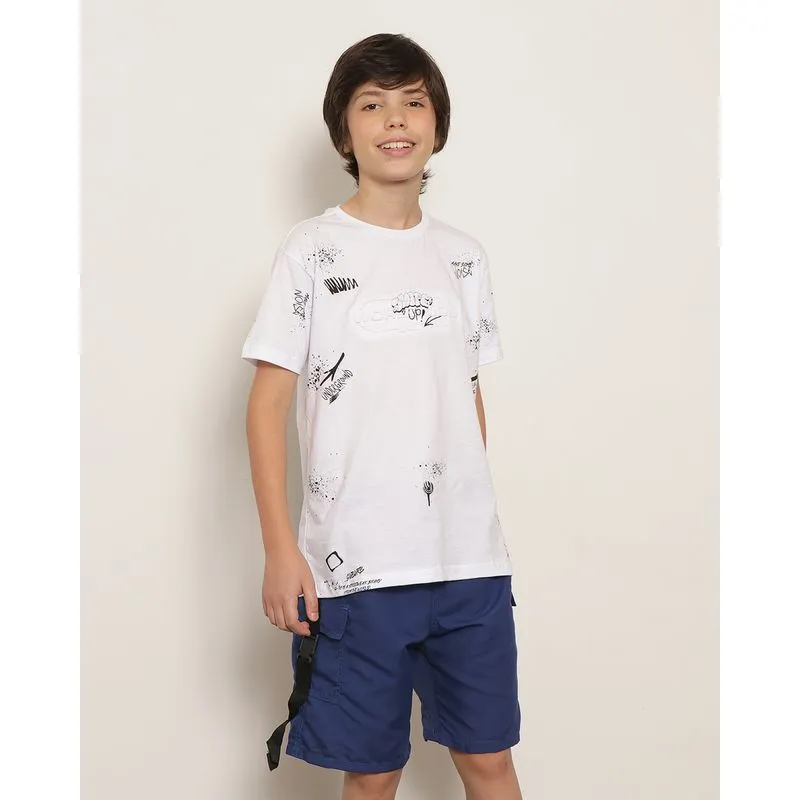 Camiseta Juvenil Manga Curta Estampa Emboss Branca 10