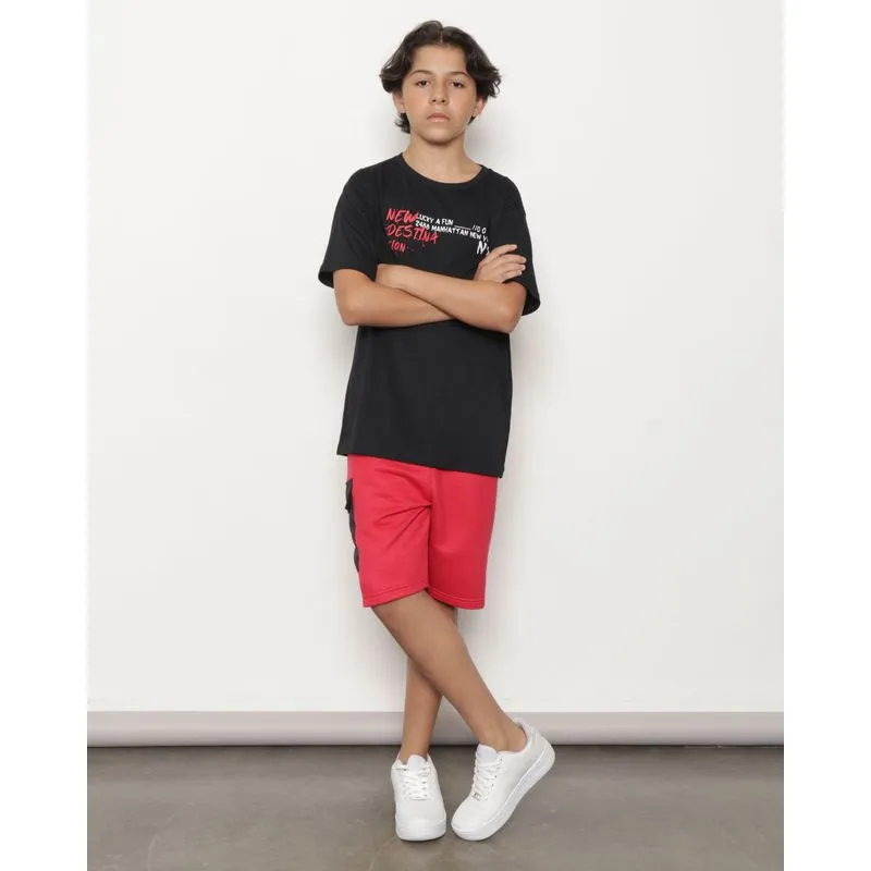 Bermuda Juvenil Moletinho Cordão Decorativo Vermelha 14