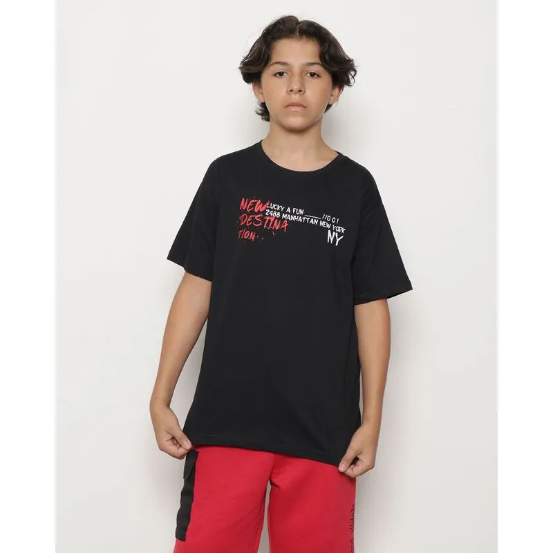 Camiseta Juvenil Manga Curta Com Estampa Preto 12