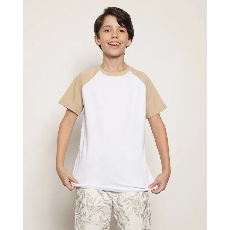 Camiseta Juvenil Básica Manga Raglan Branca 12