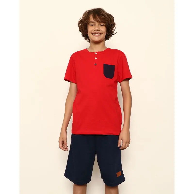 Camiseta Juvenil Menino Básica Bolso Frontal Vermelha 14