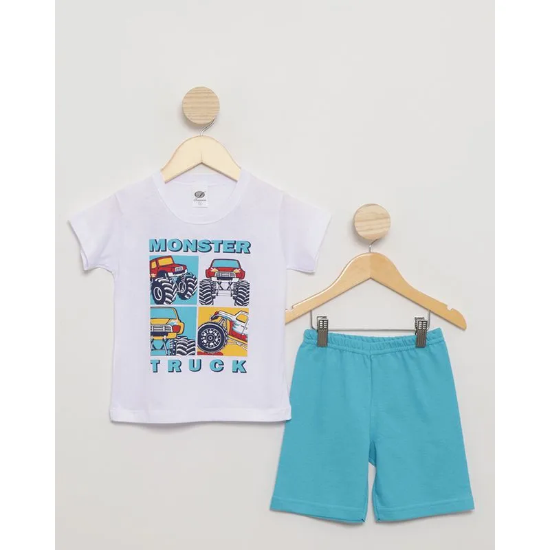 Conjunto Bebê Curto Estampa Monster Truck Branco 3