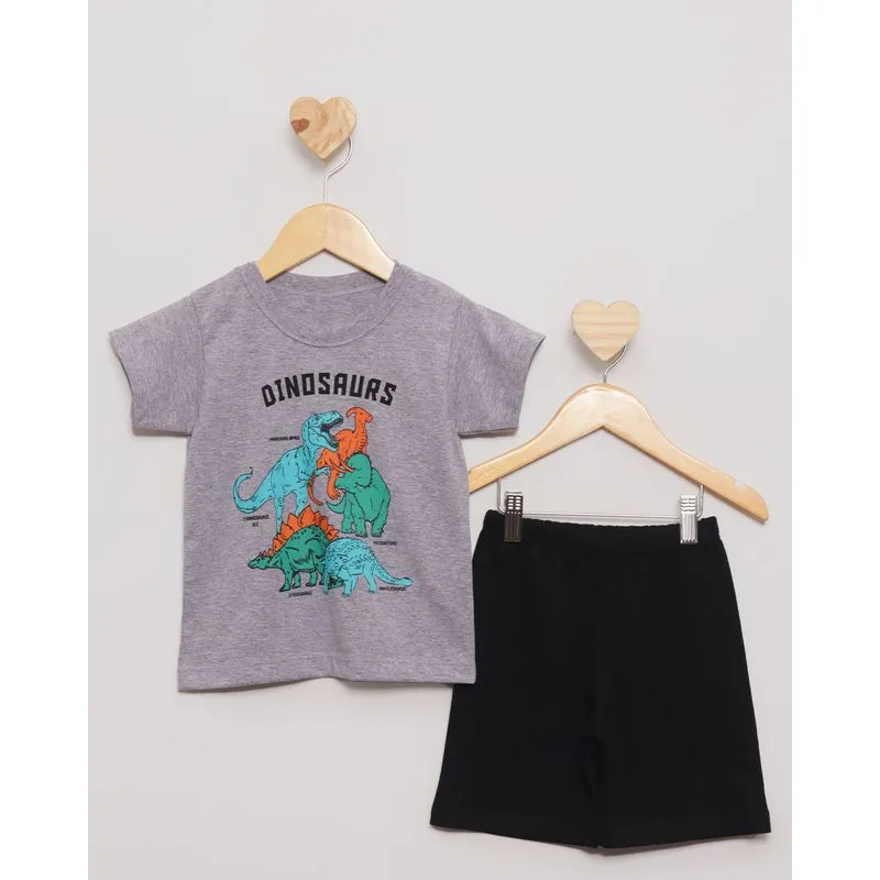 Conjunto Bebê Curto Estampa Dinossauro Cinza 2