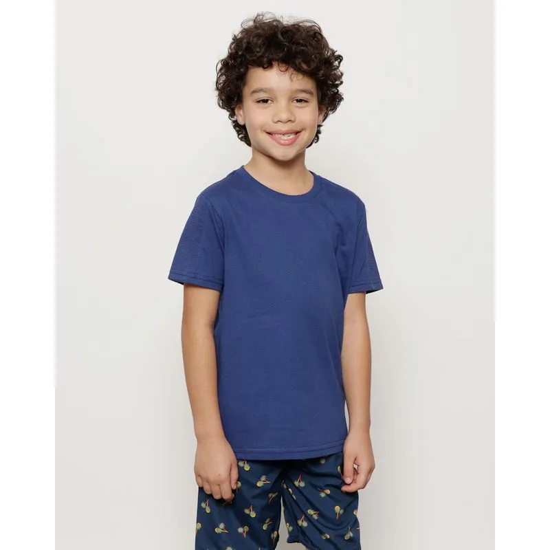 Camiseta Infantil Manga Curta Recorte Nas Mangas Marinho 10