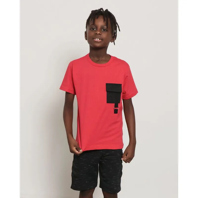 Camiseta Infantil Menino Com Bolso Na Frente Manga Curta Gola Careca Vermelha 8