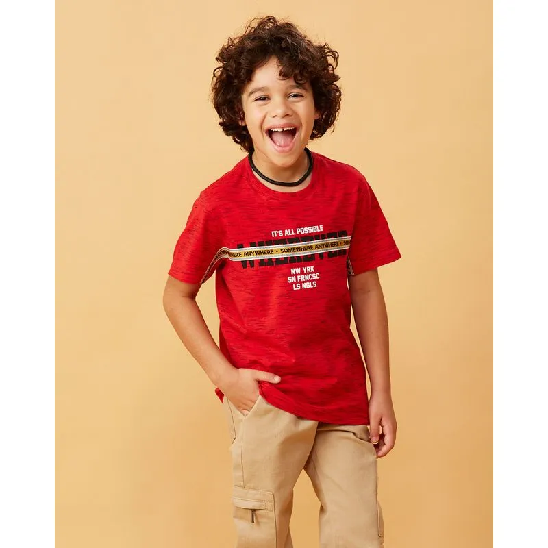 Camiseta Infantil Menino Estampa Escrita Manga Curta Gola Careca Vermelha 10