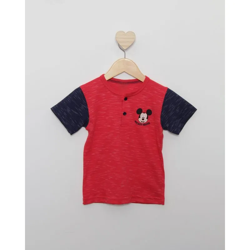 Camiseta Bebê Menino Disney - Mickey Estampa Frontal Manga Curta Gola Careca Vermelha 3