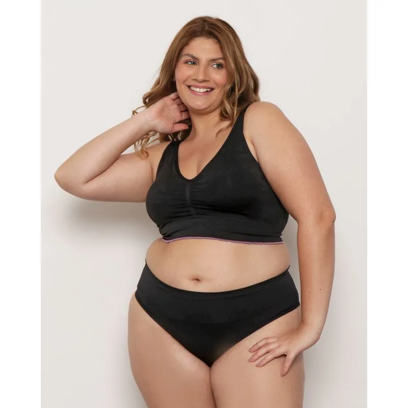 Sutiã Top Plus Size Feminino Zee Rucci Com Bojo Detalhe Franzido Preto G1