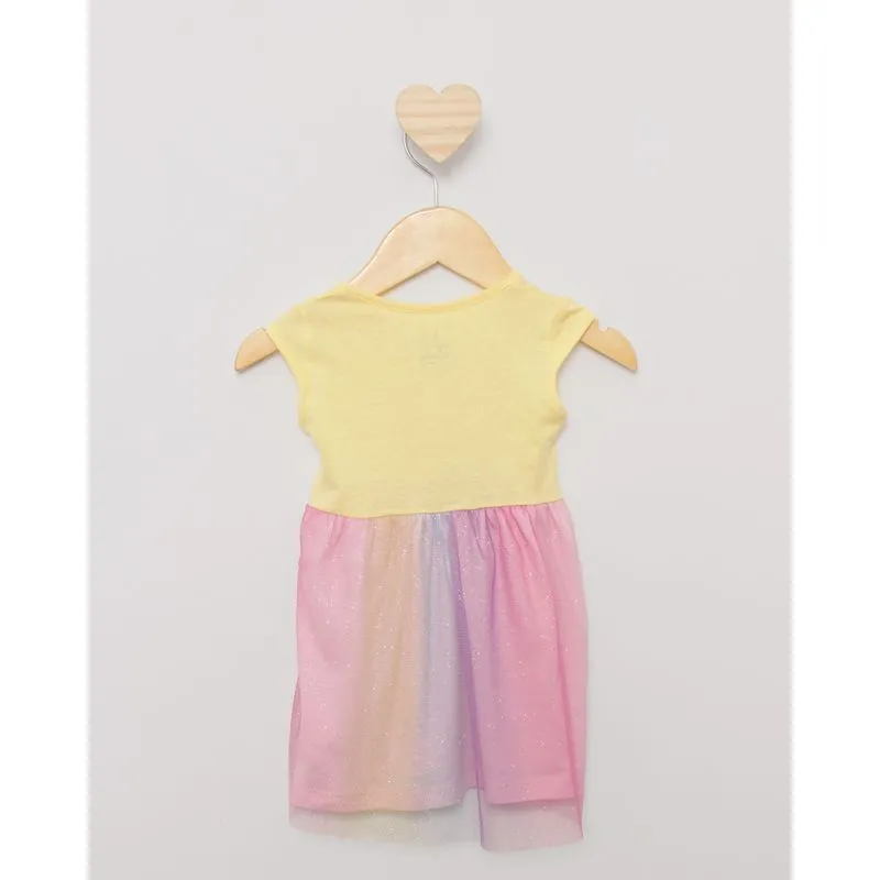 Vestido Bebê Estampa Borboleta Tule Com Glítter Amarelo P