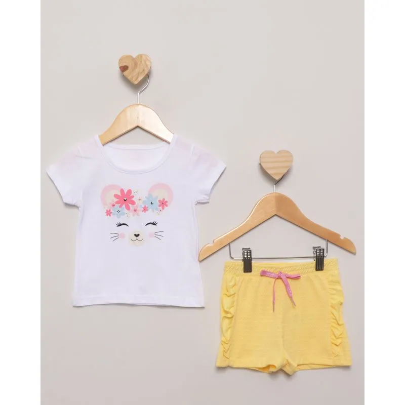 Conjunto Bebê Curto Estampa Ursinho Manga Curta Branco 2