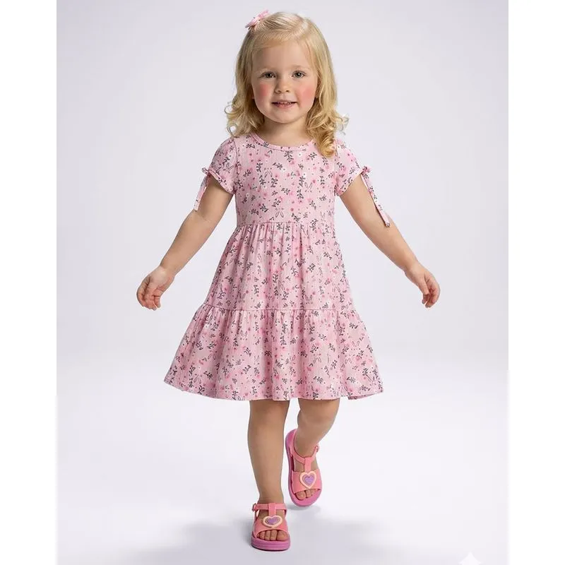 Vestido Bebê Manga Curta com Amarração Três Marias Florido Rosa 3