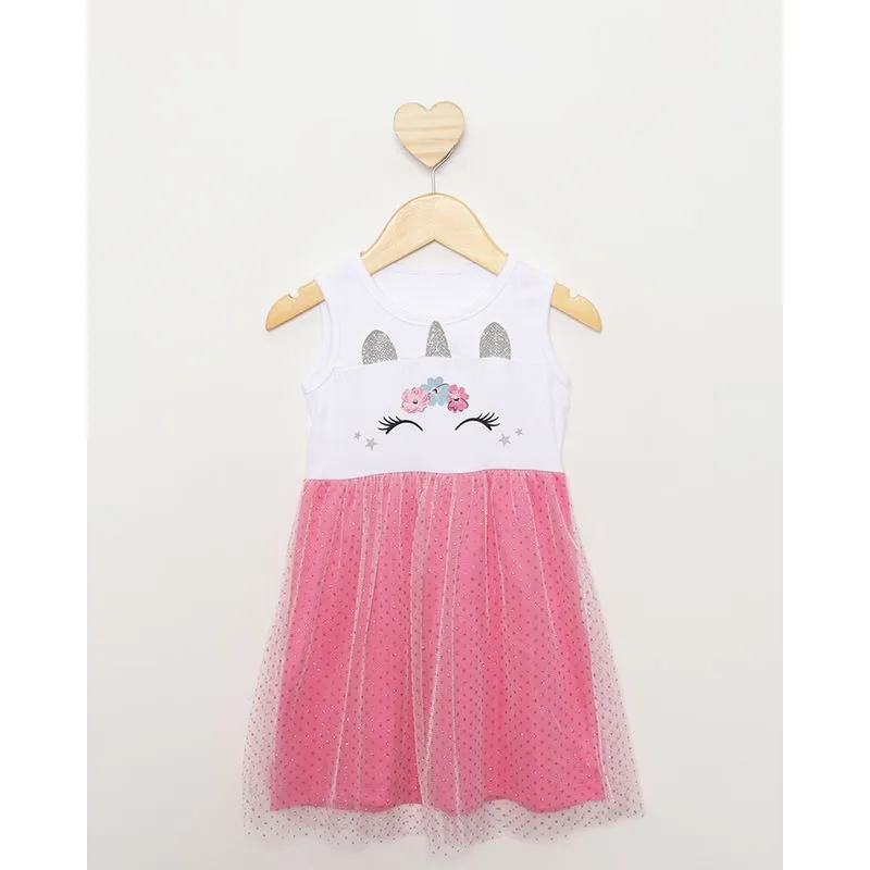 Vestido Bebê Regata Estampa Unicórnio Tule com Glitter Branco 3