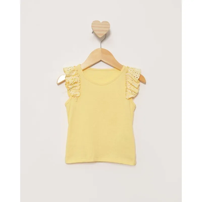 Blusa Bebê Manga Curta Frufru com Laise Amarela 3