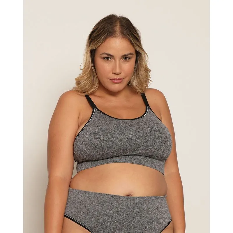 Sutiã Plus Size Feminino Top Zee Rucci Com Bojo Texturizado Cinza Escuro G3