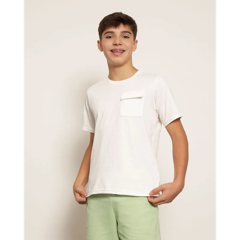 Camiseta Juvenil Manga Curta Lisa Bolso Frontal Texturizada Off White 14