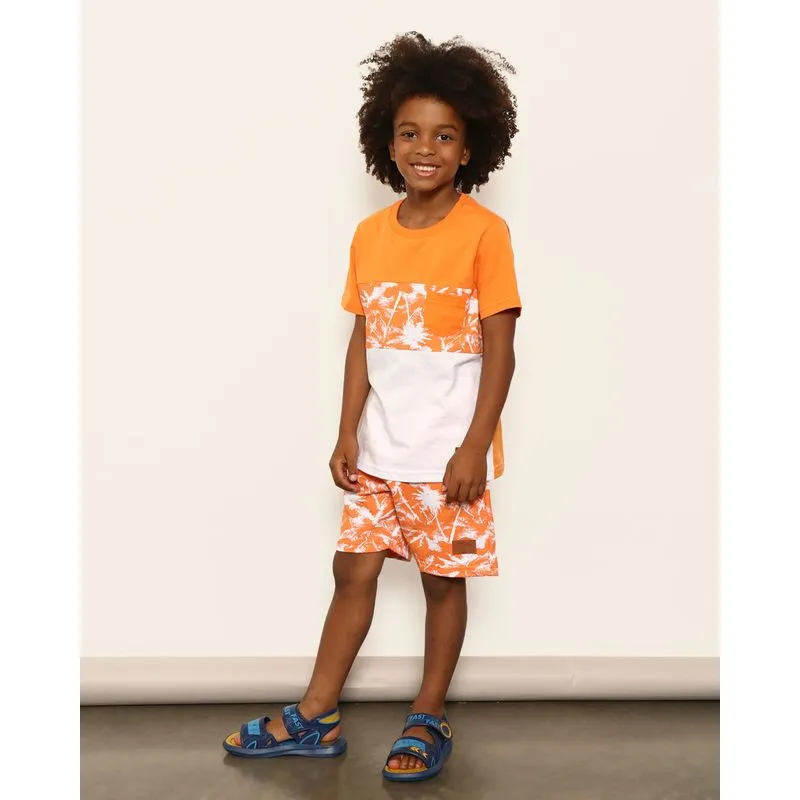 Bermuda Infantil Cordão Decorativo Com Bolsos Laranja 10