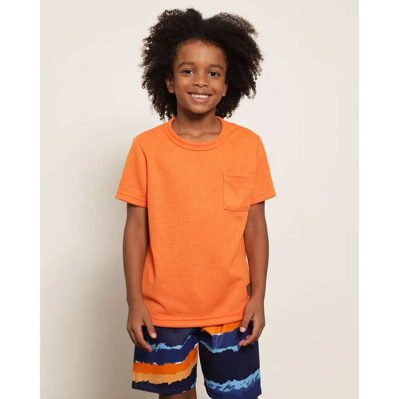 Camiseta Infantil Básica Texturizada Bolso Único Frontal Laranja 10