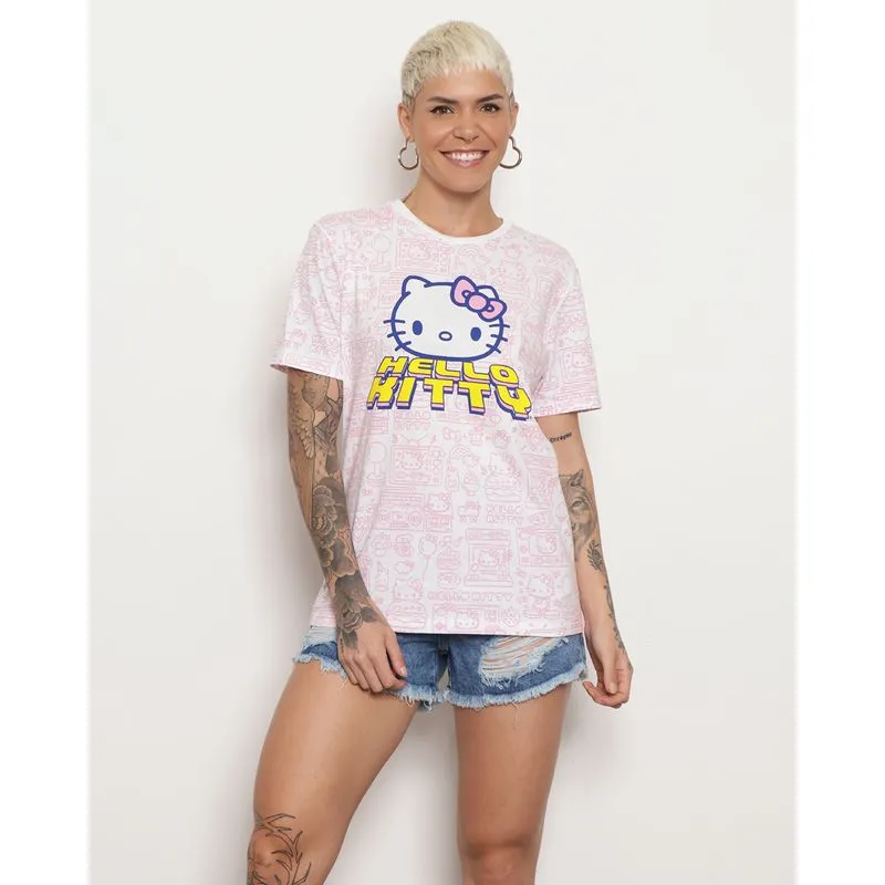 Camiseta Feminina Manga Curta Estampa Hello Kitty Branca P