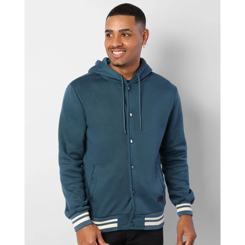 Jaqueta Moletom Masculina Peluciada College Com Capuz Azul GG