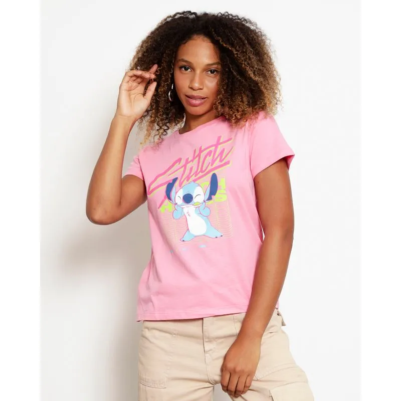 Camiseta Feminina Disney Stitch Estampa Frente Rosa M
