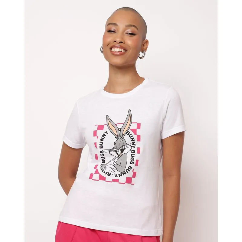 Camiseta Feminina Algodão Looney Tunes Branca GG