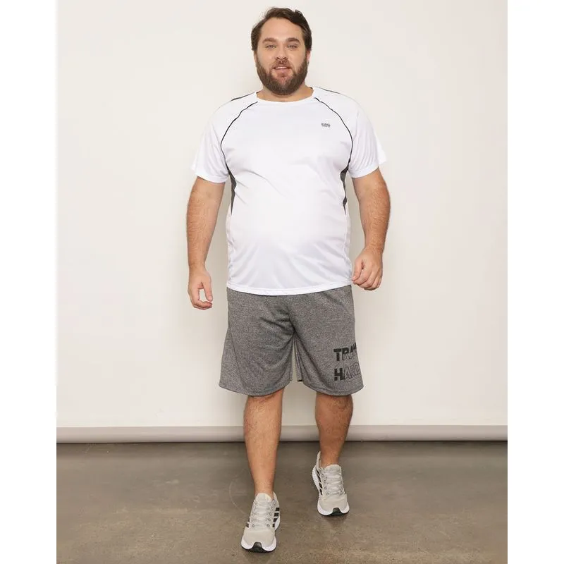 Bermuda Plus Size Masculina Esportiva Estampa Frontal Cinza G2