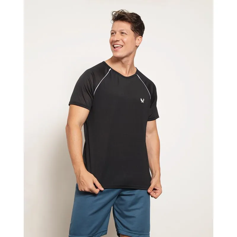 Camiseta Masculina Esportiva Dry Fit Proteção UV 50+ Manga Curta Preta P