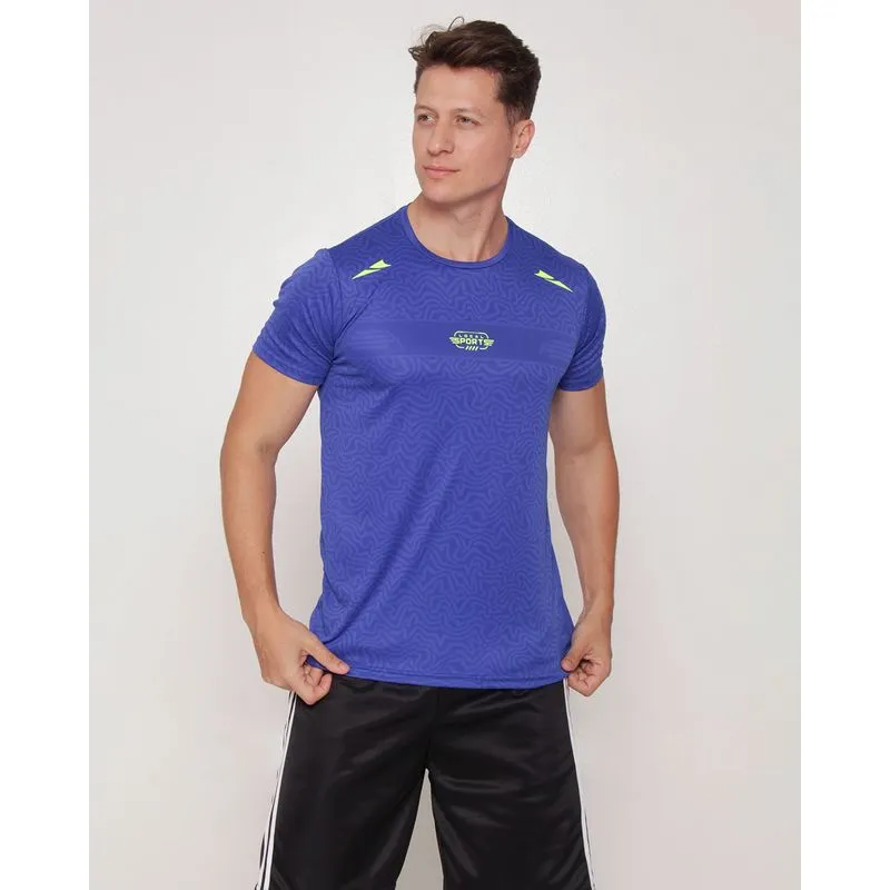 Camiseta Esportiva Masculina Dry Fit com Estampa Frontal Manga Curta Gola Redonda Azul M