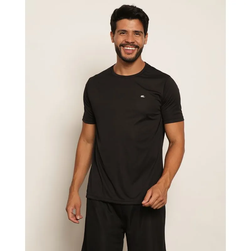 Camiseta Masculina Esportiva Dry Fit Manga Curta Preta GG