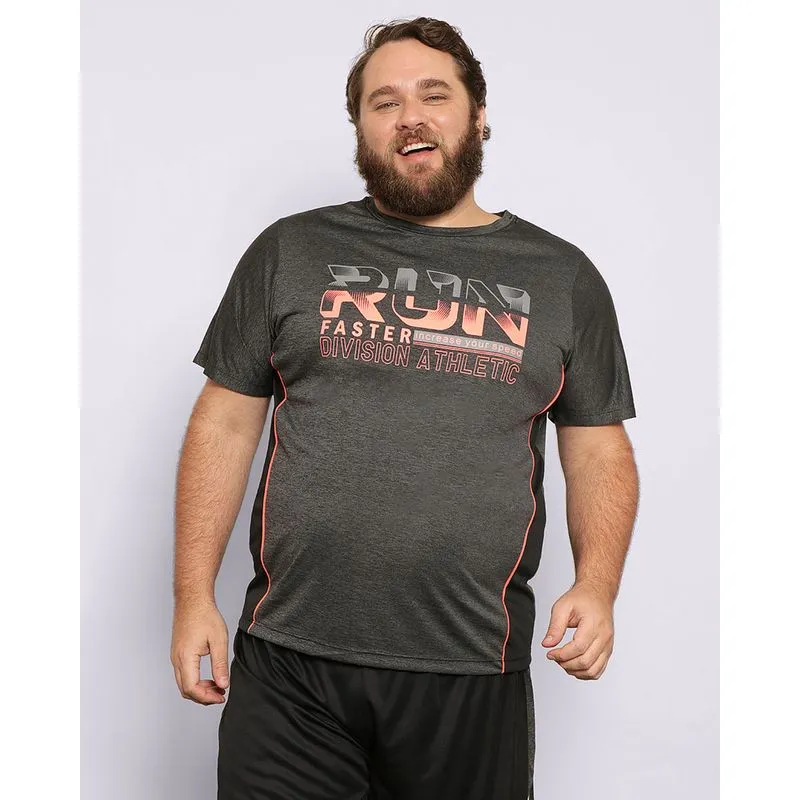 Camiseta Esportiva Plus Size Masculina Estampa Frontal Cinza G2