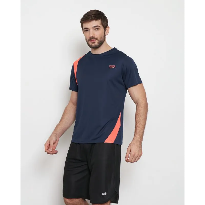 Camiseta Masculina Esportiva Com Recortes Manga Curta Marinho GG