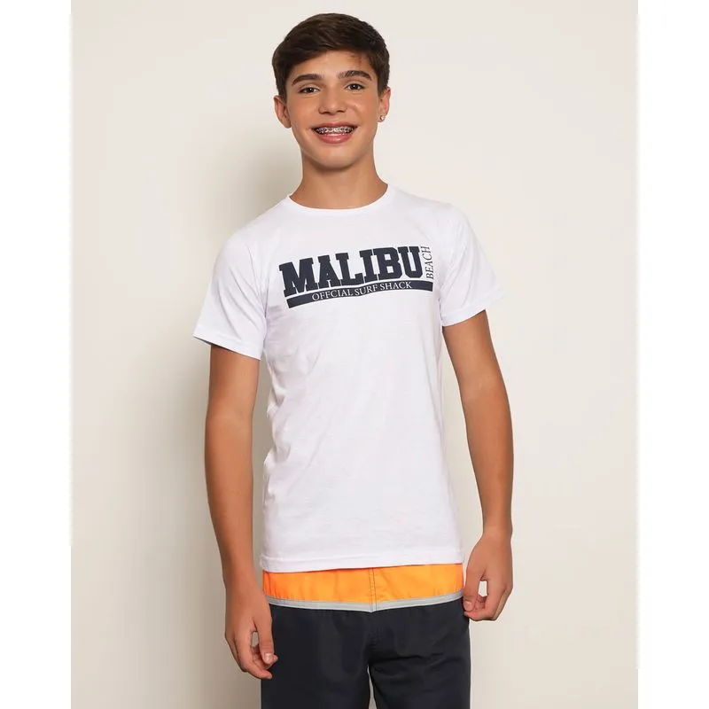 Camiseta Juvenil Estampa Malibu Manga Curta Branca 16