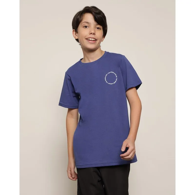 Camiseta Juvenil Menino Estampa Frente Manga Curta Gola Careca Azul 12