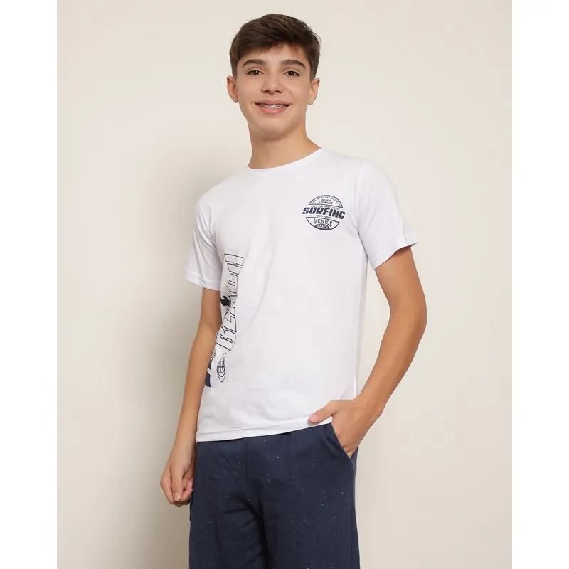 Camiseta Juvenil Manga Curta Estampa Tropical Praia Branca 12